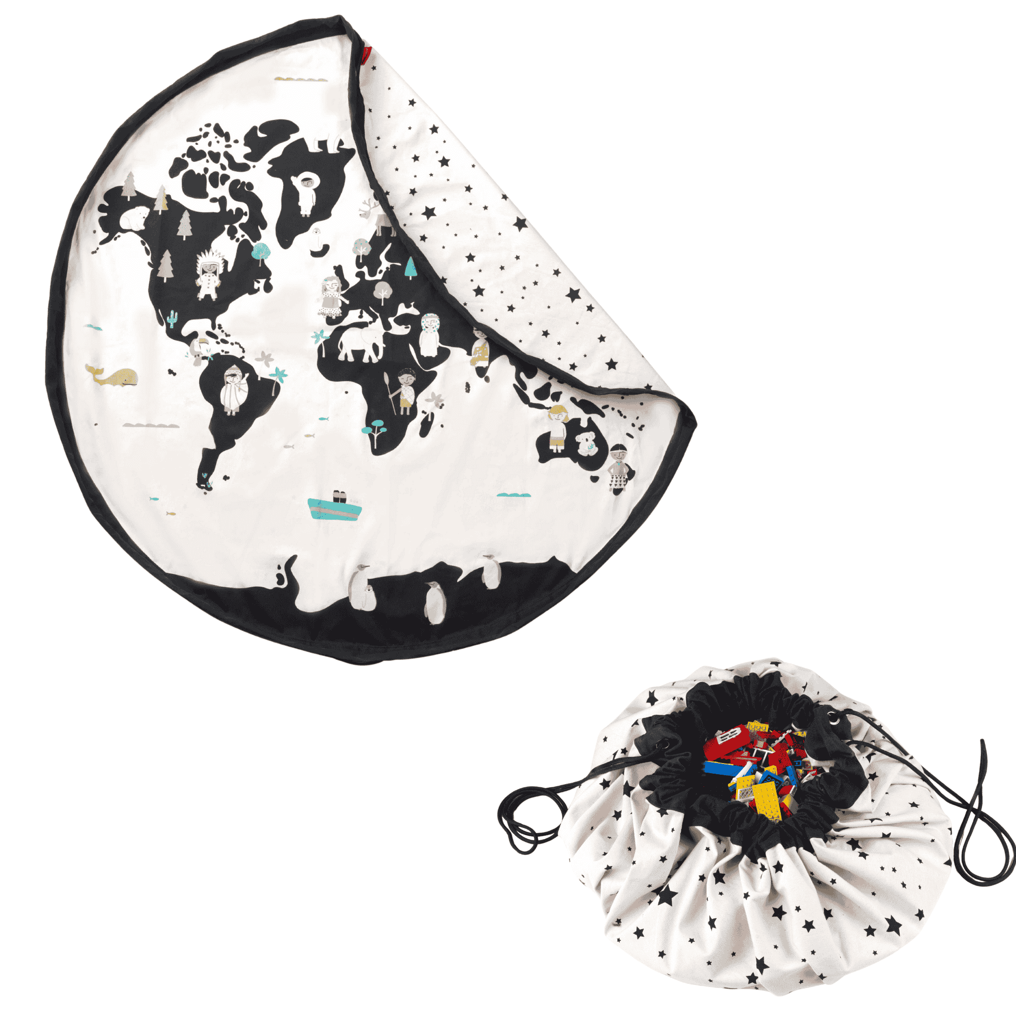 Tapis de jeu et sac à jouets - carte du monde/étoiles Tapis de jeu et sac à jouets - carte du monde/étoiles