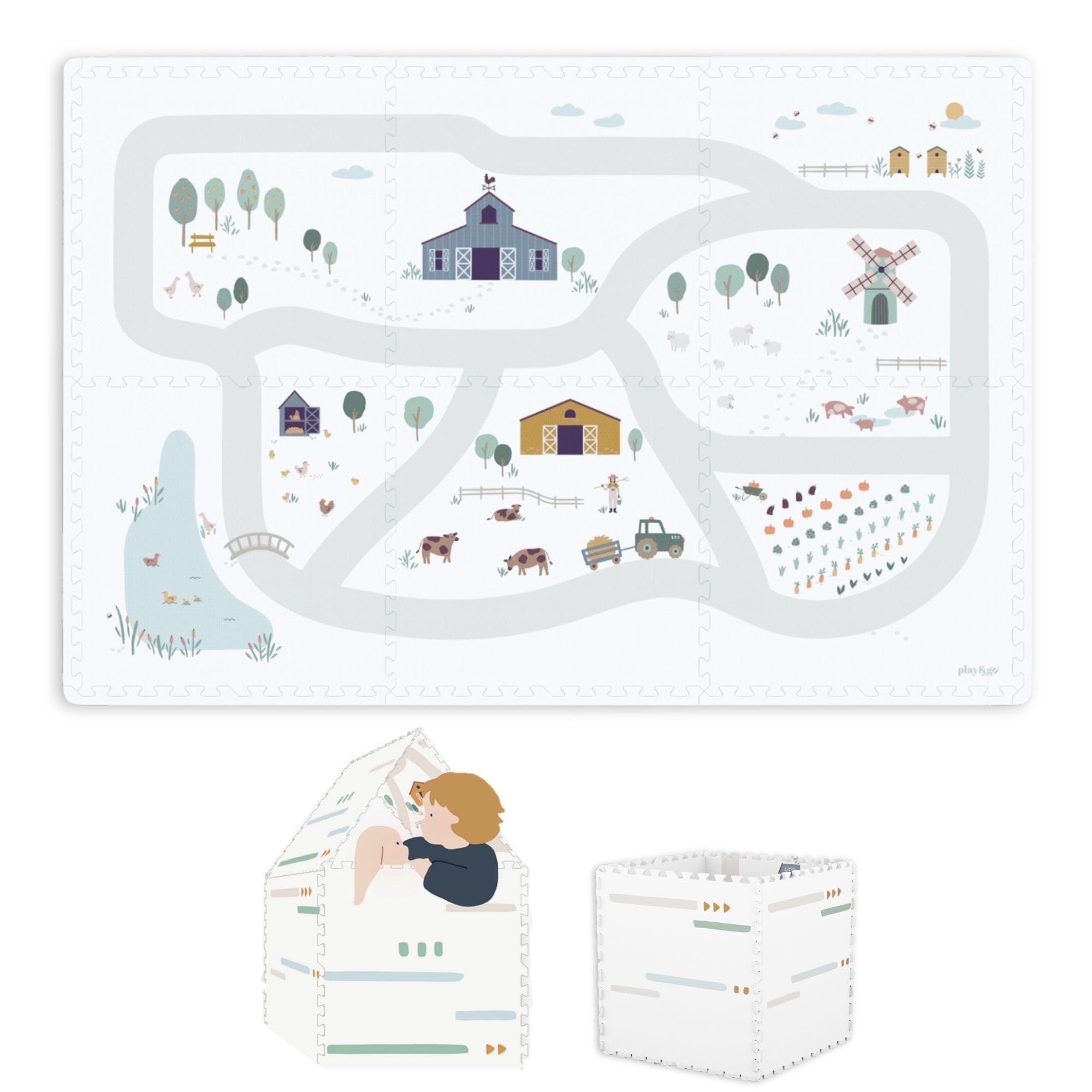tapis de puzzle, boîte de rangement et mini-maison - ferme tapis de puzzle, boîte de rangement et mini-maison - ferme